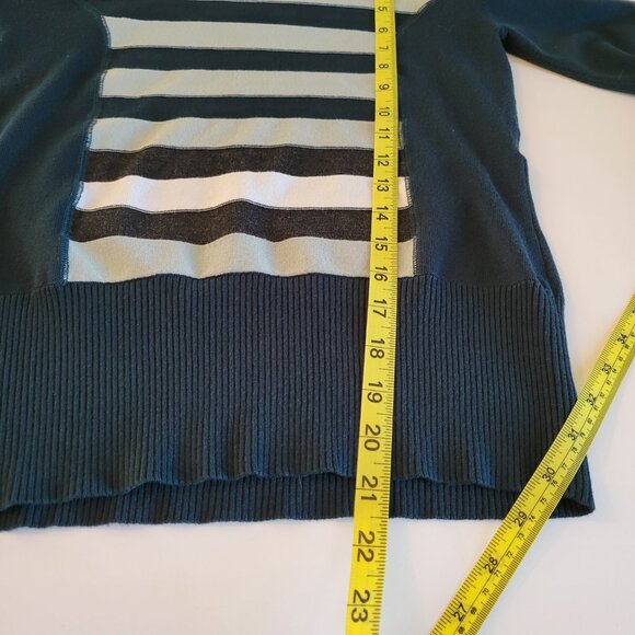 Crisca Forest Green Stripe Sweater Cowl Neck Size Small EUC Embellished - Picture 9 of 9